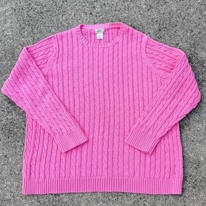 Bright Pink Cable Knit Crewneck Sweater - L.L.Bean/Vintage Style - Women's 2XL